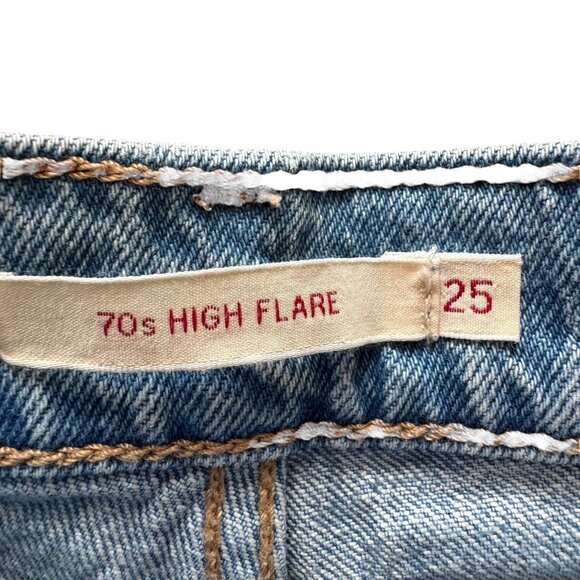 Levis Jeans 70s High Flare Light Wash Distressed Denim Retro Boho Style Size 25‎ - Picture 3 of 5